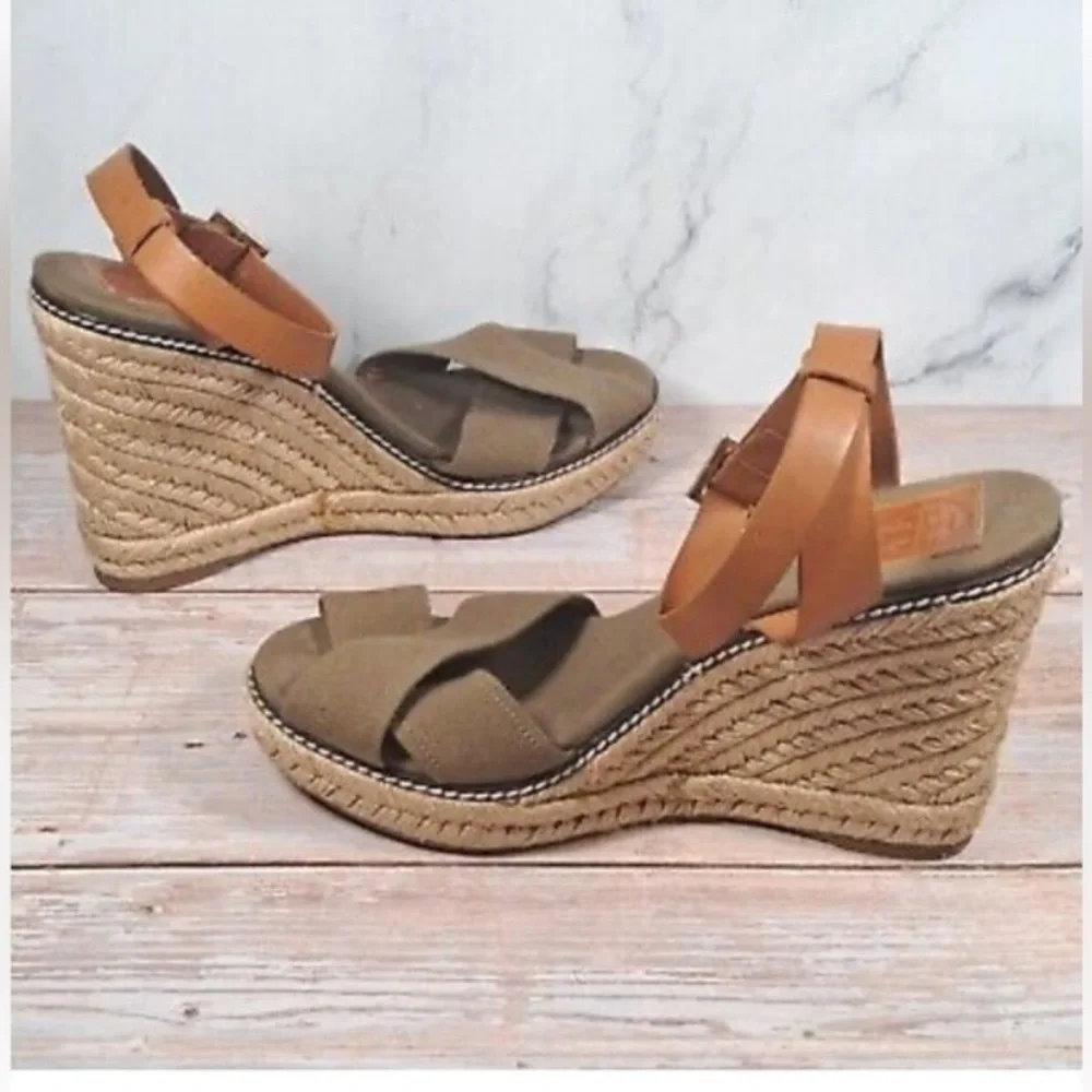 Tory Burch Espadrille Wedge Sandals w/Leather Strap Women's Size6B